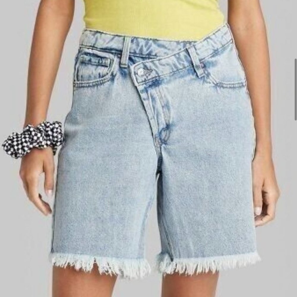 High Rise Bermuda Shorts with Asymmetrical Buttons - Size 10